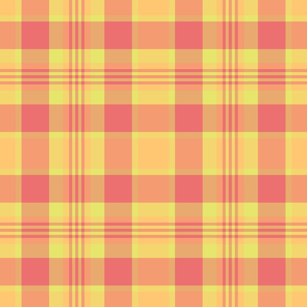 Fondo a cuadros vectorial de textil tartan de textura con un patrón sin costuras de tela de cheque en colores naranja y amarillo
