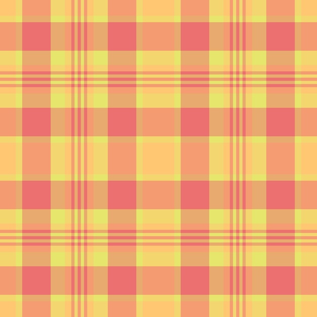 Fondo a cuadros vectorial de textil tartan de textura con un patrón sin costuras de tela de cheque en colores naranja y amarillo