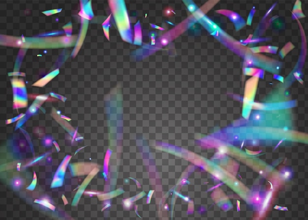 Fondo de cumpleaños. Efecto rosa brillante. Telón de fondo multicolor láser. Confeti arcoíris. Diseño de metal. Lámina Webpunk. Deslumbramiento iridiscente. Arte con purpurina. Fondo de cumpleaños morado