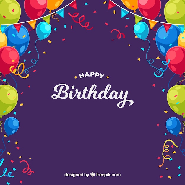 Fondo de cumpleaños con globos de colores y confeti