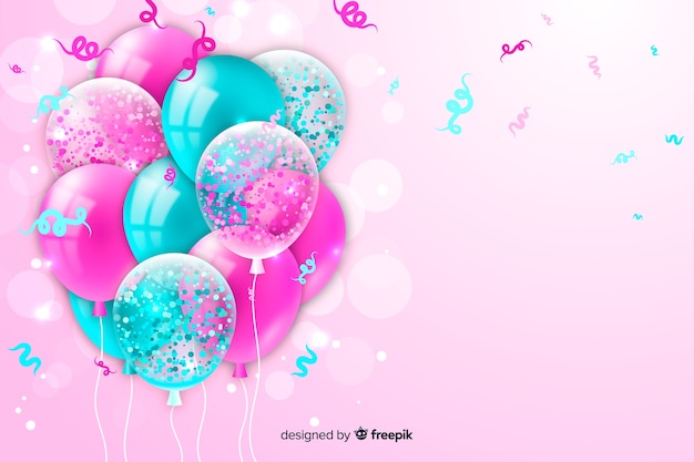 Vector fondo de cumpleaños con globos realistas