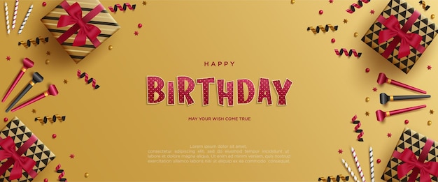 Fondo de cumpleaños con ilustración de suministros de cumpleaños