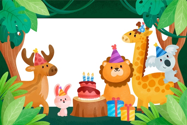 Vector fondo de cumpleaños infantil con animales.