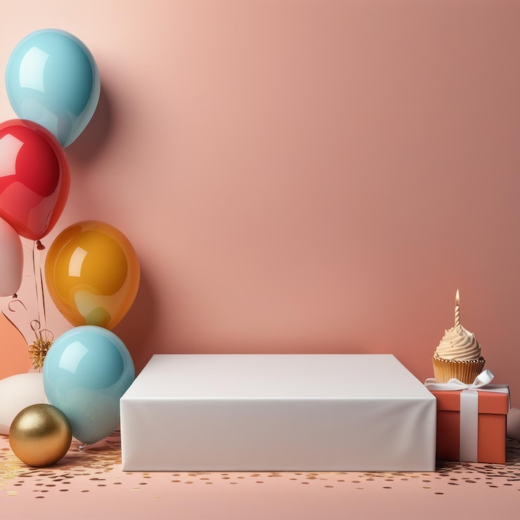 Vector fondo de cumpleaños con podio para su producto ilustración 3d fondo de cumpleo con podio