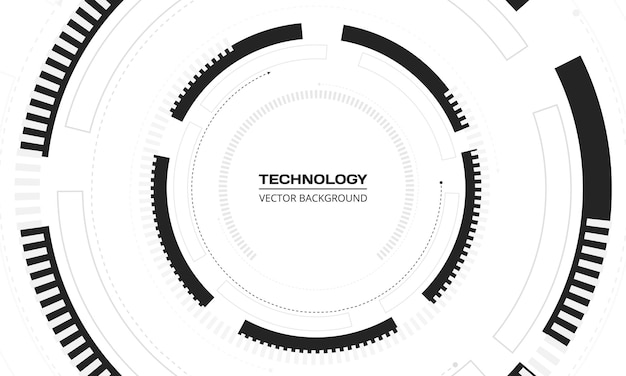 Fondo de datos digitales de tecnología abstracta blanca con estructura circular negra y elementos tecnológicos concepto de fondo de innovación con interfaz de tecnología futurista ilustración vectorial