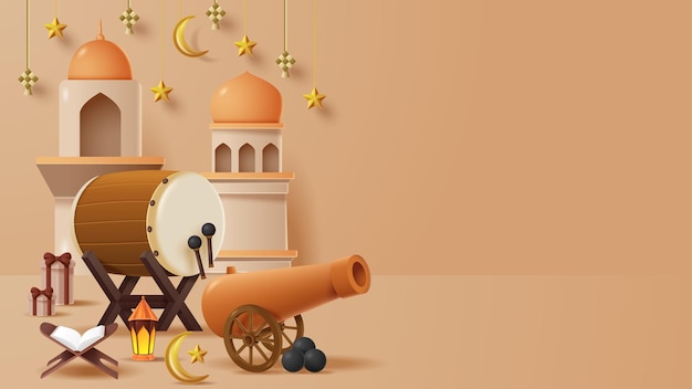 Fondo de decoración de pantalla islámica con adorno islámico Ilustración 3D vectorial