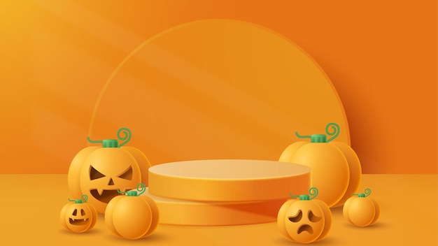 Fondo de decoración de podio de exhibición de Halloween con adorno de miedo Ilustración 3D vectorial