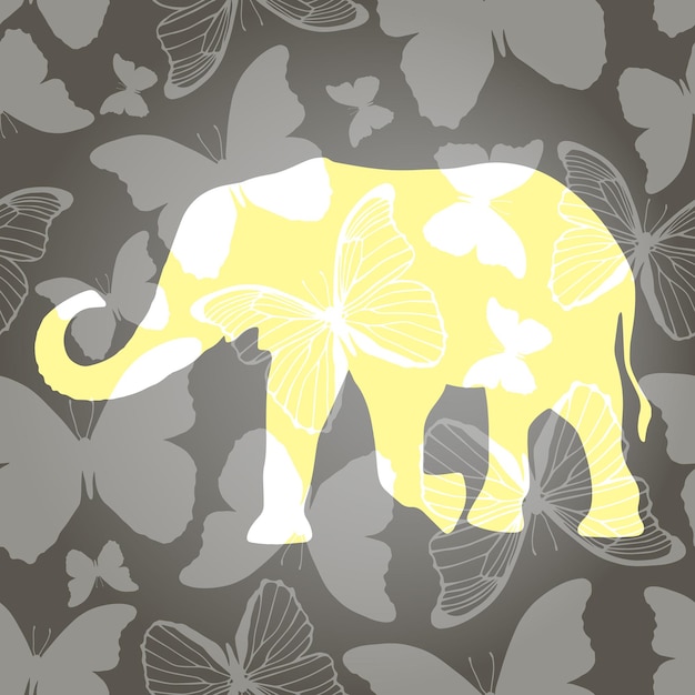 Fondo decorativo con elefante y mariposas