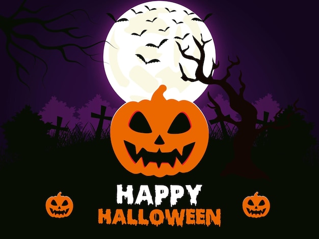 Fondo decorativo de Halloween con varios árboles y tumbas.