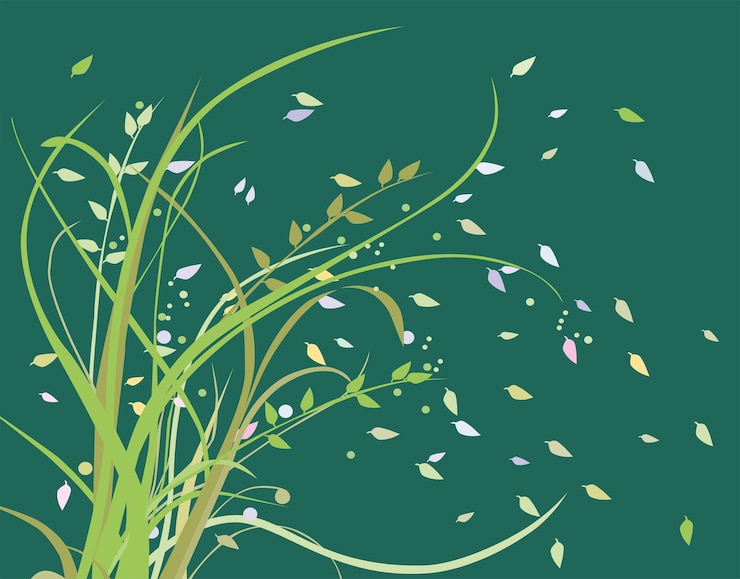 Vector fondo decorativo de hierba y ramitas en el viento.