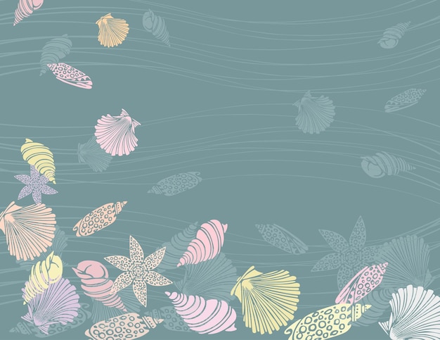 Fondo decorativo con siluetas de varias conchas de colores