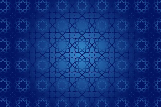 Fondo de degradado azul de patrones sin fisuras islámicos. Elementos geométricos de diseño musulmán sin costuras