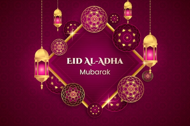 Fondo degradado de eid al-adha con linternas