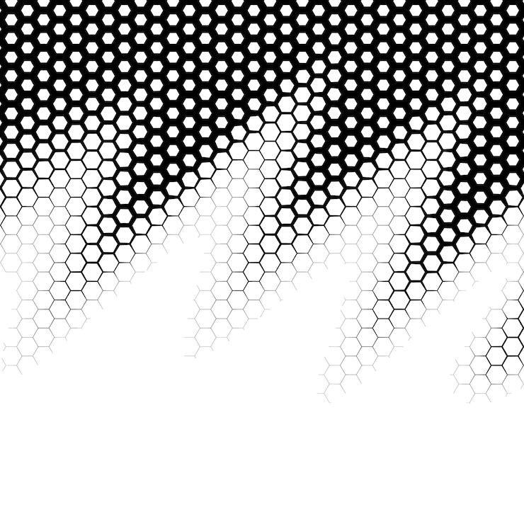 Vector fondo con degradado de hexágonos en blanco y negro