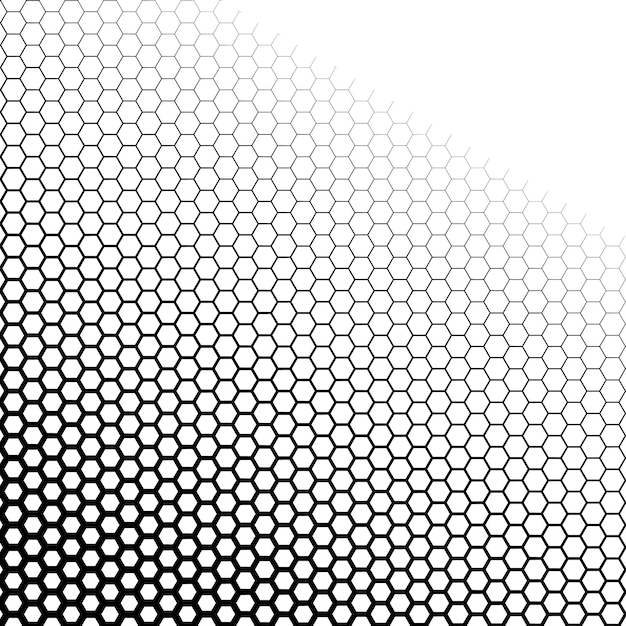Fondo con degradado de hexágonos en blanco y negro