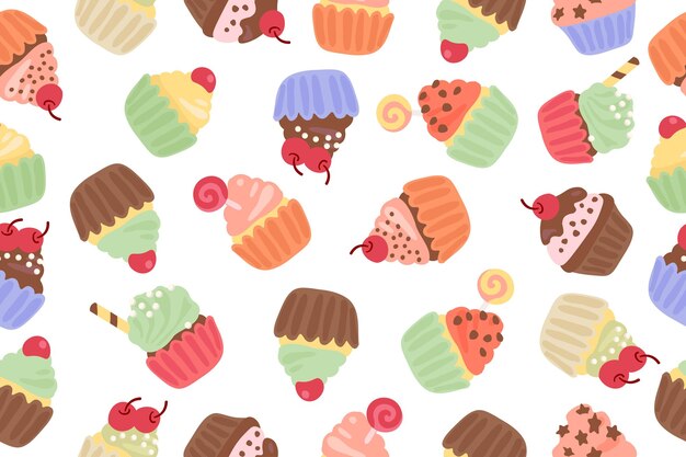 Fondo de deliciosos cupcakes Postre diseño de ilustración vectorial