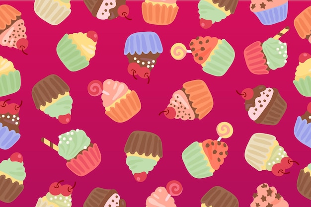 Fondo de deliciosos cupcakes Postre diseño de ilustración vectorial