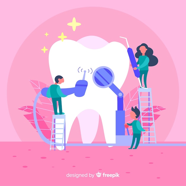 Vector fondo de dentistas cuidando un diente