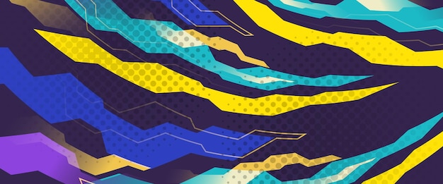 Fondo deportivo abstracto con elementos de movimiento Efecto dinámico ligero Patrón de color rojo amarillo azul Gradiente de fondo de textura grunge