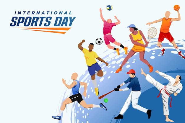 Fondo deportivo Vector Día internacional del deporte Ilustración Diseño gráfico para la decoración de certificados de regalo, pancartas y folletos