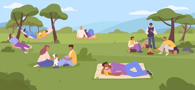 El fondo de descanso al aire libre personas que se relajan acostadas en hamacas verano naturaleza ocio personas relajadas en