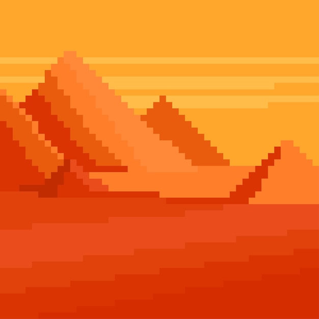 Fondo del desierto con pirámides Pixel art EPS 10 vector
