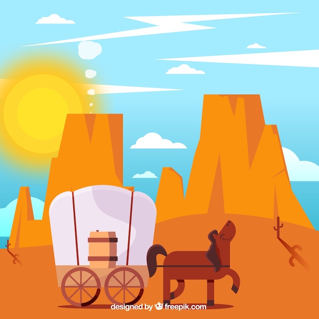 Fondo del desierto plano con caballo y carruaje