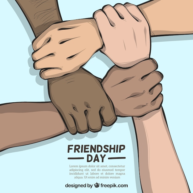 Fondo del día de la amistad con manos de apoyo