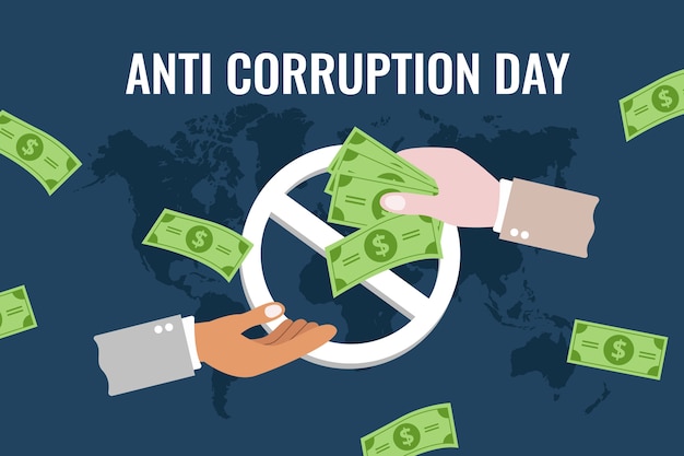 Fondo del día anticorrupción plano dibujado a mano