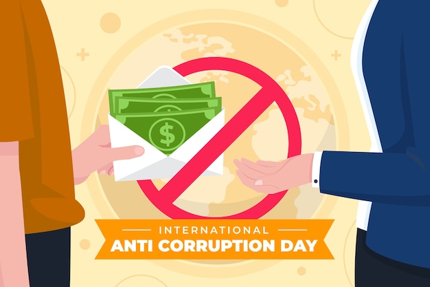 Fondo del día anticorrupción plano dibujado a mano