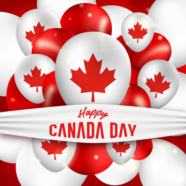 Vector fondo del día de canadá con globo y hoja roja