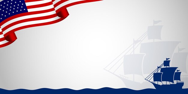 Fondo del Día de Colón con silueta de la bandera de los Estados Unidos y área espacial de copia