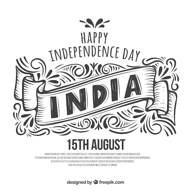 Fondo del día de la independencia de la india blanco y negro dibujado a mano