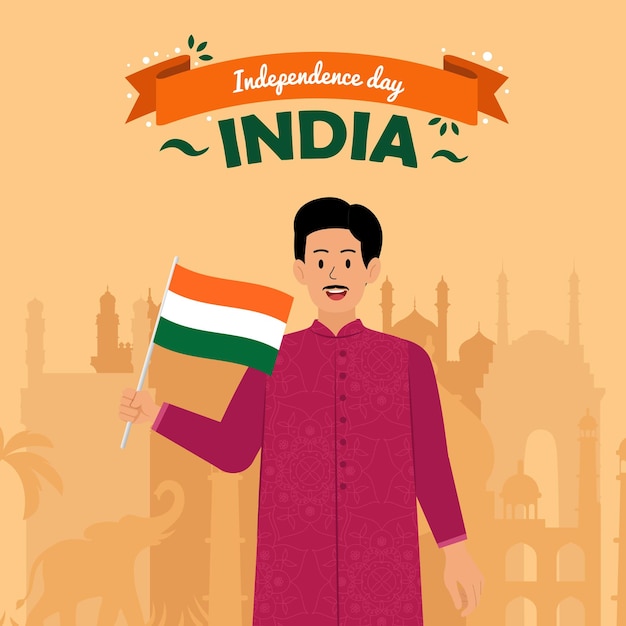 El fondo del día de la independencia de la India con un hombre feliz