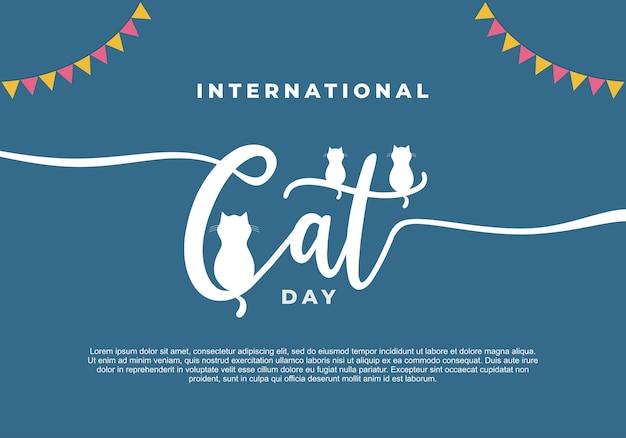 Fondo para el día internacional del gato el 8 de agosto con gato de dibujos animados gracioso animales felices imprime en cartel de felicitación en color azul