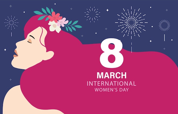 fondo del día internacional de la mujer con cara y flor para diseño de tamaño horizontal