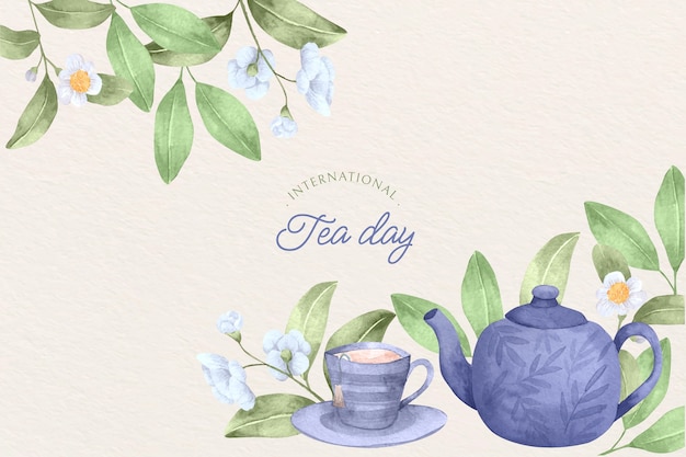 Fondo del día internacional del té en acuarela