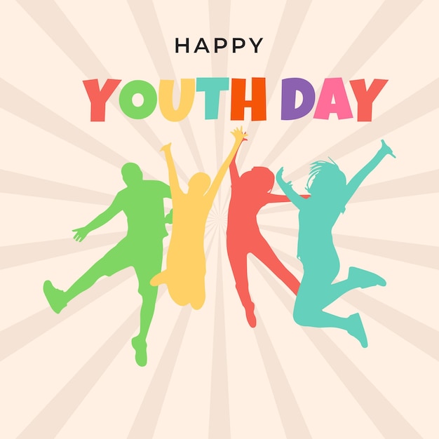 Fondo del día de la juventud con siluetas coloridas de personas saltando