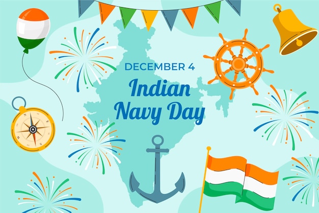 Vector fondo del día de la marina india plana dibujada a mano