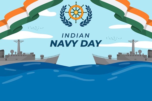 Vector fondo del día de la marina india plana dibujada a mano