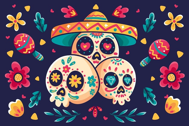 Fondo dia de muertos dibujado a mano