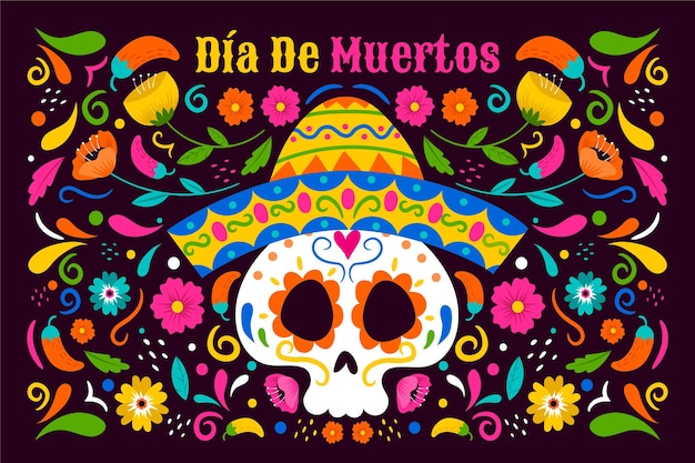 Vector fondo dia de muertos dibujado a mano