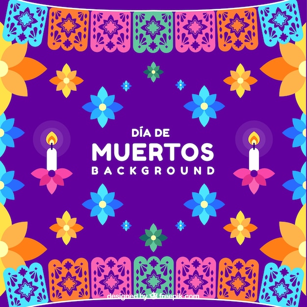 Fondo del día de los muertos con flores coloridas