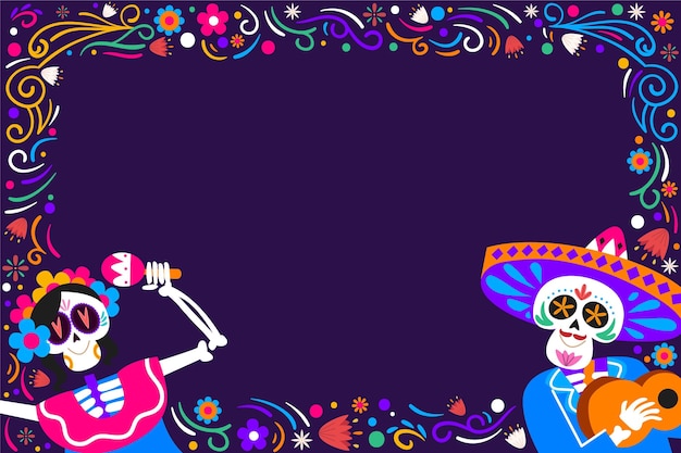 Fondo de dia de muertos plano dibujado a mano