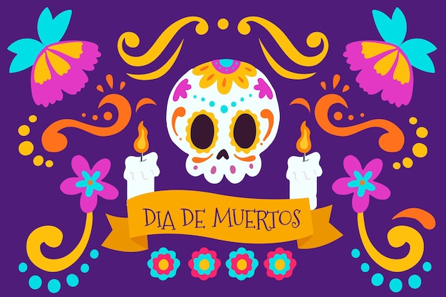 Fondo de dia de muertos plano dibujado a mano