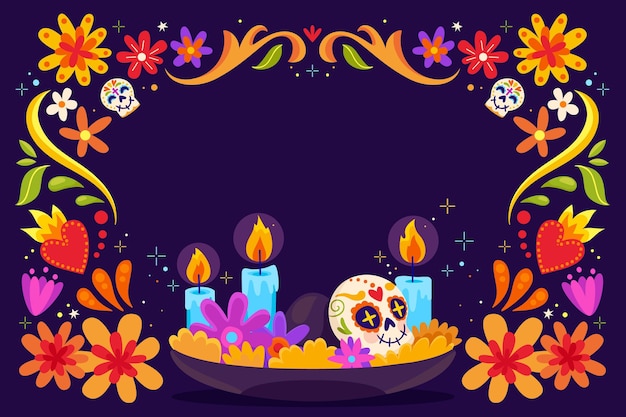 Fondo de dia de muertos plano dibujado a mano