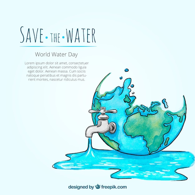 Fondo del día mundial del agua de acuarela con grifo dibujado a mano