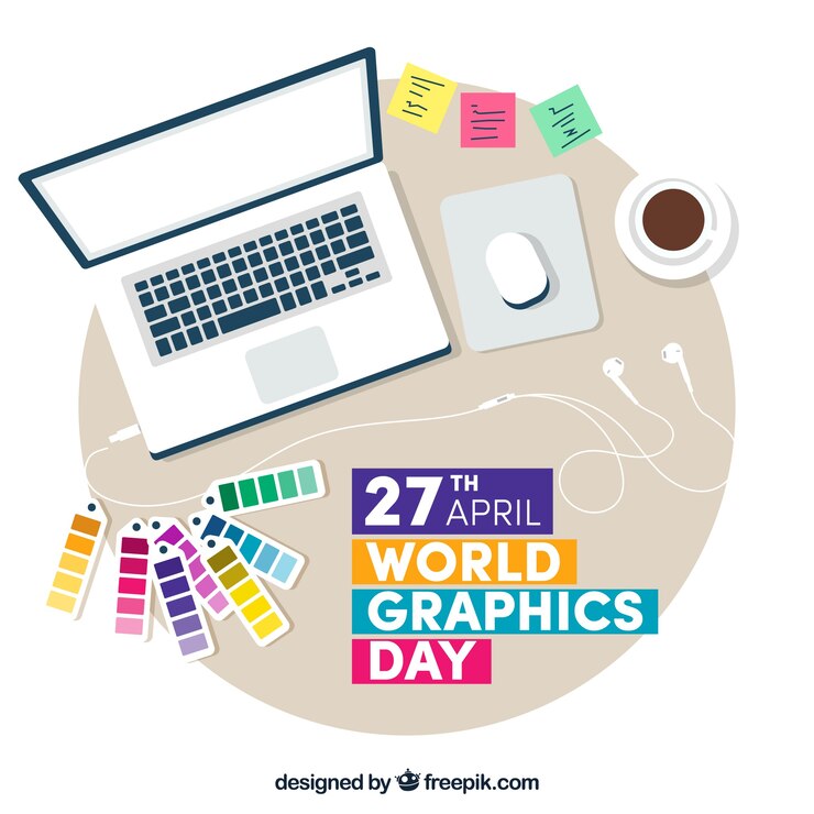 Vector fondo de día mundial de los gráficos con escritorio de trabajo