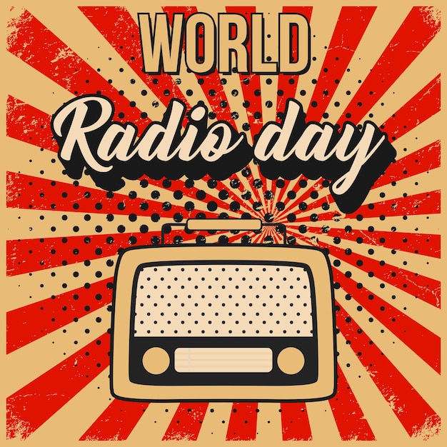 Fondo del día mundial de la radio en estilo vintage con texturas grunge e ilustración de radio