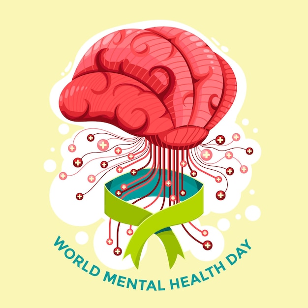 Vector fondo del día mundial de la salud mental dibujado a mano